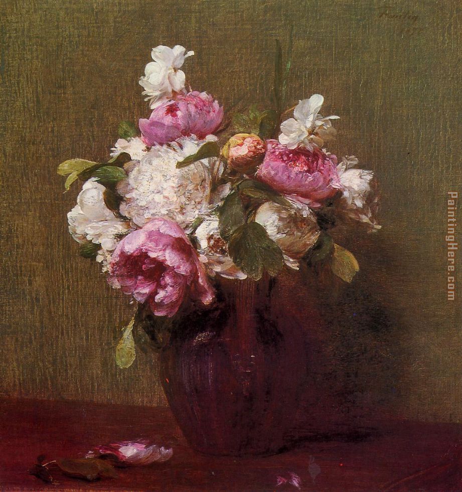 White Peonies and Roses Narcissus painting - Henri Fantin-Latour White Peonies and Roses Narcissus art painting